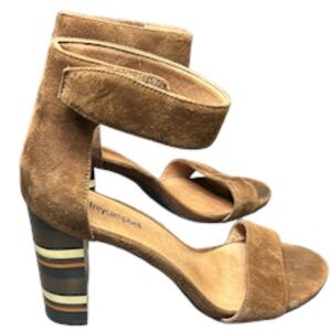 Jeffrey Campbell Lindsay Open Toe Brown Suede Striped Heels Size 9